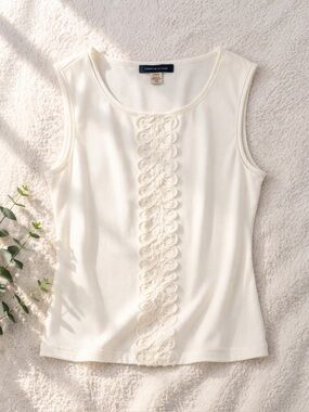 Tommy Hilfiger Cream Tank Top with Floral Detail